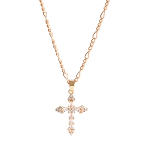 Golden box chain necklace with a sparkling cubic zirconia inlaid cross pendant