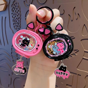 Luminous Cartoon Cat TV Keychain Liquid Quicksand Bag Charm Plastic Retro Television Pendant Cute Ornament
