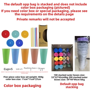 5-piece color-changing cold cup set with lids and straws in 408g gift packaging