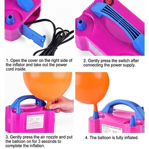 Dual nozzle electric balloon pump set with portable handle and cord storage compartment