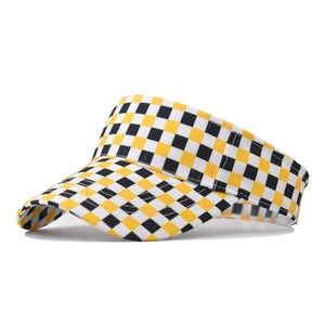 Checkboard sun visor hat with yellow, white and black pattern for outdoor tennis