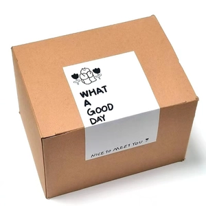 Minimalist kraft paper gift box with LOVE JUST FOR YOU rectangular seal sticker and graphics