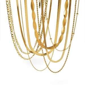 Elegant 18k gold plated stainless steel layered snake and twisted chain necklaces for women