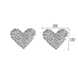 Sparkling silver heart stud earrings for women with rhinestones size 2.2cm x 1.78cm