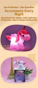 Unicorn night lights in pink and white styles with matching gift box packaging