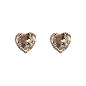 Elegant Korean style heart ear clips with champagne crystals and sparkling rhinestones