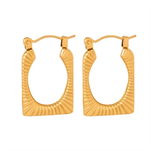 Vintage 18k gold plated stainless steel square hoop earrings with sunburst texture