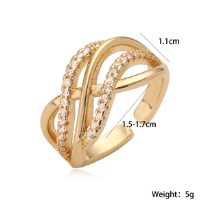 Detail showing width of 1.1cm on gold-plated hollow geometric multi-layer ring