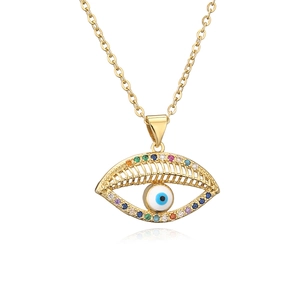 18K gold plated copper evil eye pendant necklace with colorful cubic zirconia accents