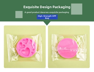 Detailed macro view of pink silicone heart-shaped mold inside high-strength OPP packaging