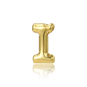 Detailed macro shot of a polished 18K gold-plated letter I alphabet pendant