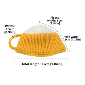 Detailed size measurement of 3D beer mug knitted hat with yellow body and white foam