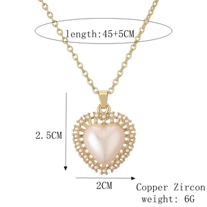 Detail view of heart pendant dimensions and copper zircon material specs for gold necklace
