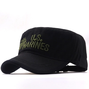 Classic black cotton cadet cap featuring US Marines embroidery for outdoor use