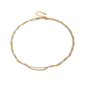 Dual-tone gold and silver twisted chain necklace with stainless steel lobster clasp and heart tag