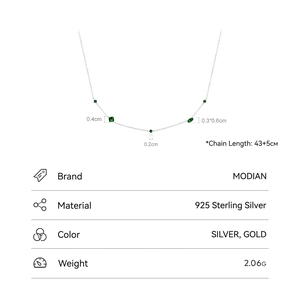 S925 sterling silver necklace featuring asymmetrical emerald green zircon pendants