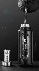 Detail of heat-resistant borosilicate glass water bottle withstanding -20 to 130 degrees