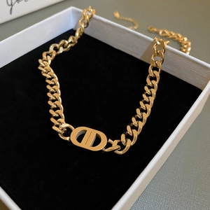 Chunky Cuban Link Chain Necklace Titanium Steel Gold Plated Hollow Oval Geometric Clavicle Jewelry Retro Luxury For Women
