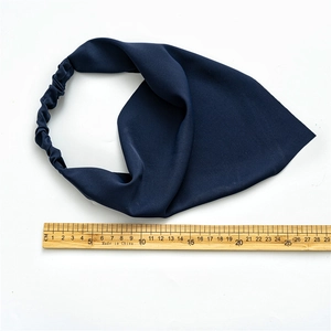 Solid navy blue chiffon headscarf with elastic band, approx 26cm length on white background