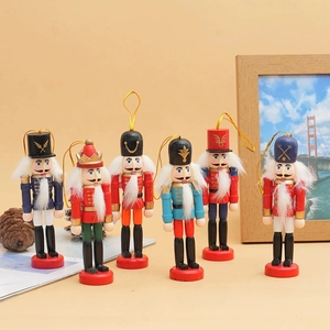 Detailed close-up of six glittery wooden nutcracker soldiers for Christmas home decor