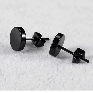 Minimalist Titanium Steel Round Disc Stud Earrings Unisex Black Silver Polished Geometric Dumbbell Earrings Fashion Daily Jewelry