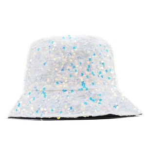 Chapeau bob à paillettes bleues scintillantes pour femme avec finition irisée brillante