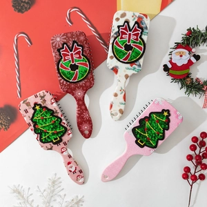 Christmas Air Cushion Hairbrush ABS Sequin Embroidery Patch Scalp Massage Anti-Static Festive Hair Care Accessory For Women Girls