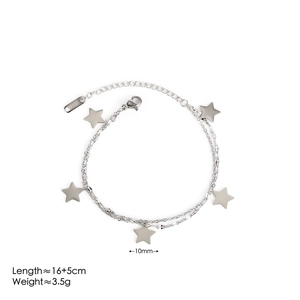 Stainless steel layered bracelet with 10mm star charms on a clean white background