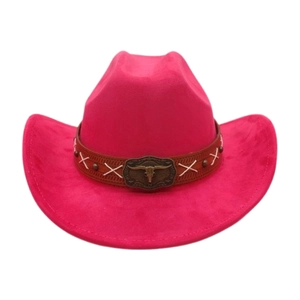 Cappello Da Cowboy Occidentale Scamosciato Fibbia In Metallo Teschio Di Toro Tesa Larga Stile Tribale Per Adulti