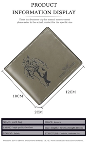 Detailed size specifications and view of vintage olive green leather wallet for men