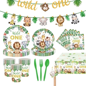 Set de vaisselle jetable Wild One avec animaux de la jungle pour décoration 1er anniversaire