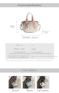 Dimensions détaillées et sacs à main en PU métallisé en argent bleu et crème