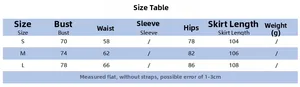 Size chart table for sexy strapless jellyfish lace beach dress in S, M, and L dimensions