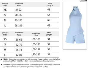 Size chart for women sexy halter top and shorts set with detailed measurements in centimeters