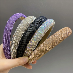 Luxury rhinestone padded headband set in five sparkling colors for elegant hair styling