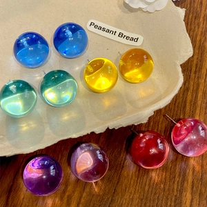Colorful transparent resin sphere stud earrings in vibrant summer dopamine colors