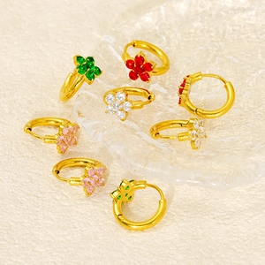 Fashionable floral zircon earrings with gold finish in vibrant multi-color petal designs