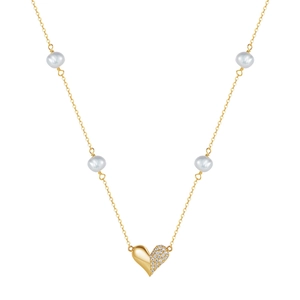 925 Sterling silver gold necklace with baroque pearl and heart pendant for women