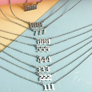 Silver stainless steel lucky number 111-999 necklaces with gothic font pendants