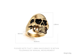 Detailed size measurement of the punk gold skull ring with specific dimensions and weight