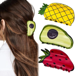Fruit Shaped Hair Claw Clips Plastic Cute Strawberry Carrot Pineapple Avocado Watermelon Hairpins Accessories For Women Girls