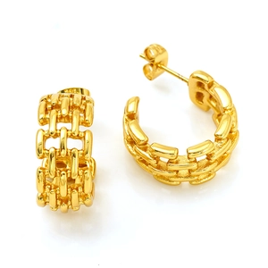Chic 18k gold plated stainless steel hollow C-shaped hoop earrings with watch band design