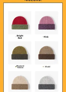 Grille détaillée de bonnets en tricot côtelé en six combinaisons de couleurs contrastées