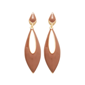 Modern hollow teardrop earrings in brown enamel finish with gold-plated metal accents