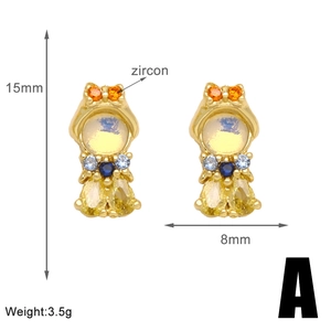 Detail view of golden mermaid earrings showing 15mm height and colorful zircon stones