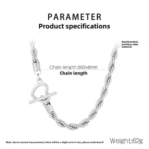 6mm twisted rope chain necklace in stainless steel with 550mm length and toggle clasp