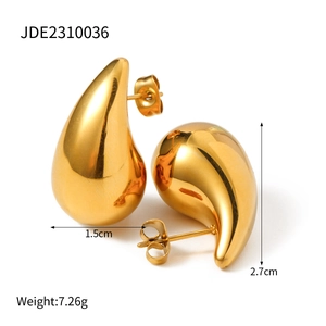 Polished 18K gold plated teardrop earrings in high-grade stainless steel for women