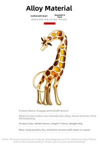 Detail of giraffe brooch featuring gold-plated alloy and amber enamel texture