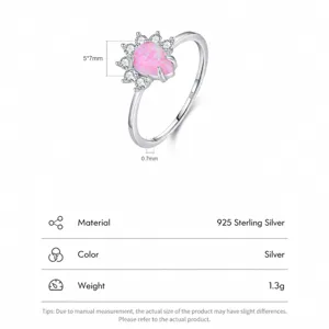 S925 sterling silver ring featuring a pink teardrop opal and white accent diamonds