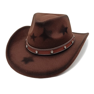 Western brown wool felt cowboy hat with black stars and rhinestone decorative band